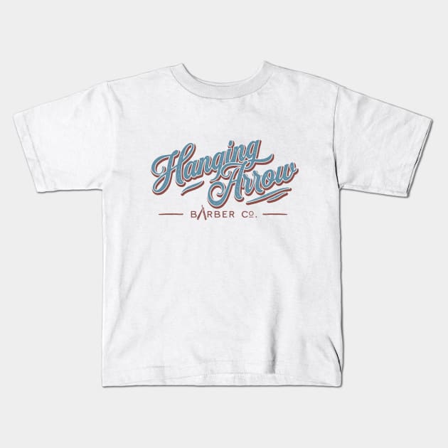 Hanging Arrow Barber Co. - BLUE/RED Kids T-Shirt by summersofclay